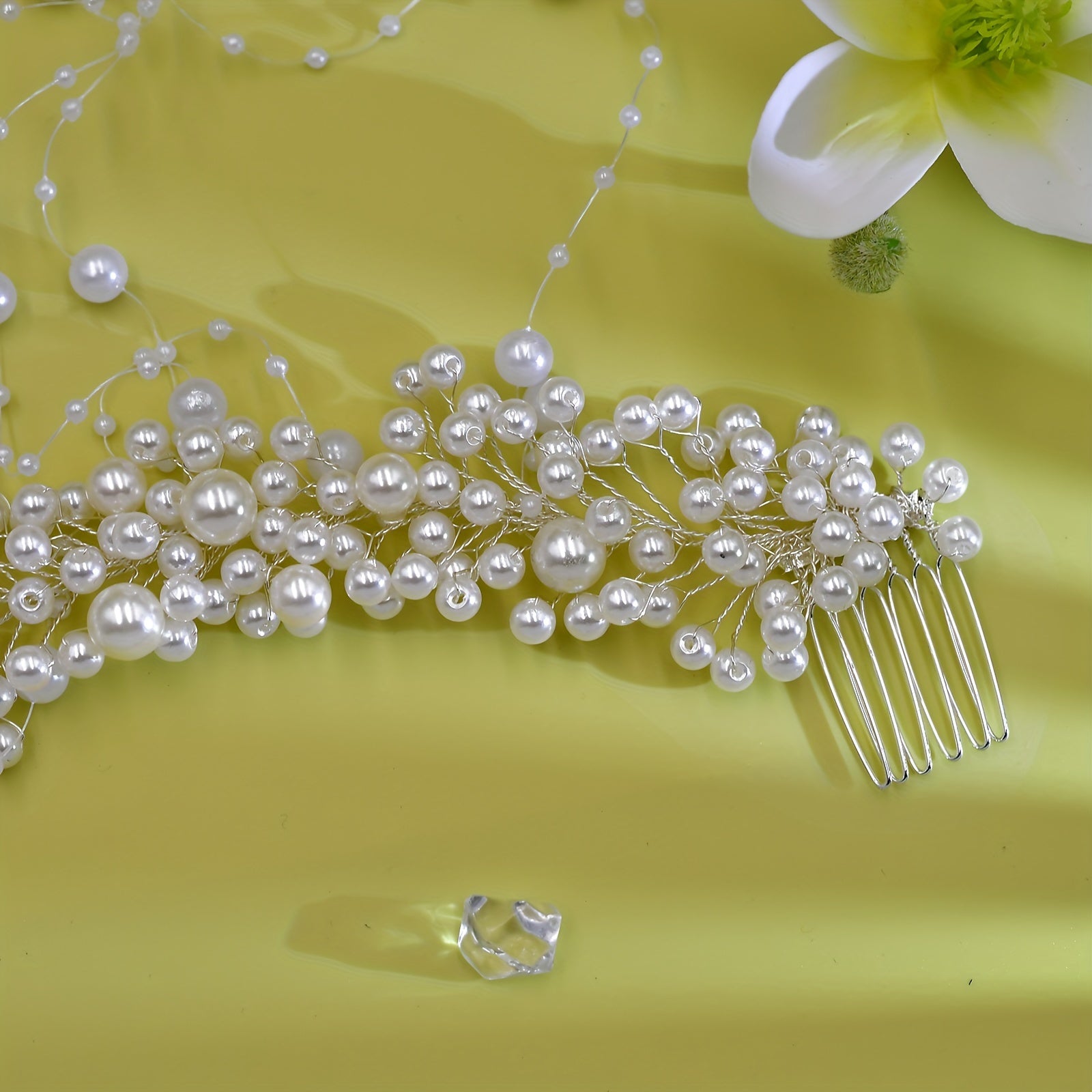 1PC Elegant Faux Pearl Hair Comb Exquisite Beads Tassel Bridal Wedding Dress Headpiece