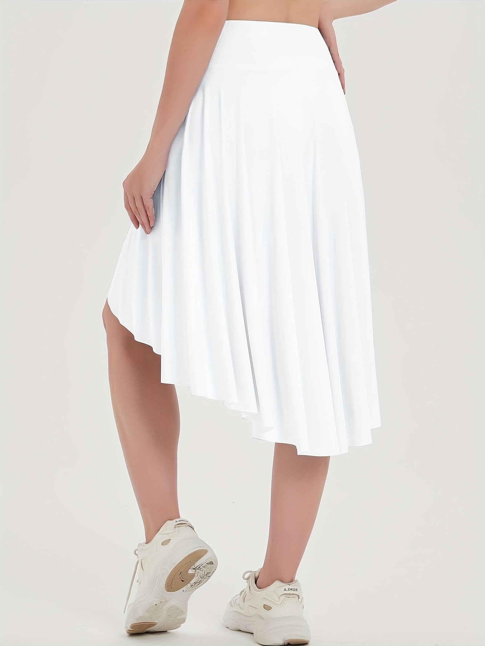 Solid Color High Waist Skirt, Elegant Dipped Hem Flowy Skirt For Spring & Summer, Women's Clothing