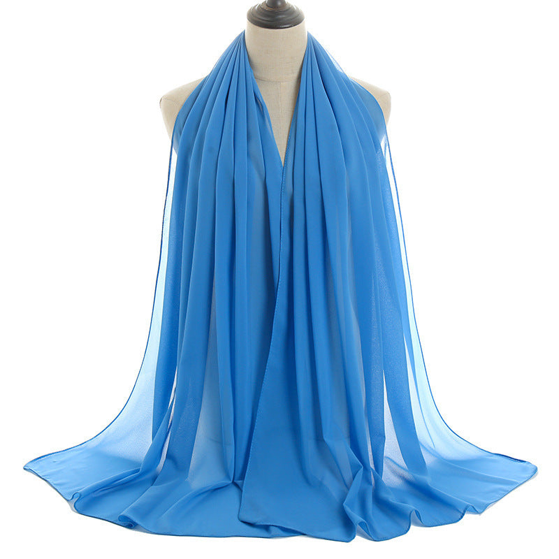 70x180cmEinfarbiger Hijab-Schal aus Chiffon mit Perlen