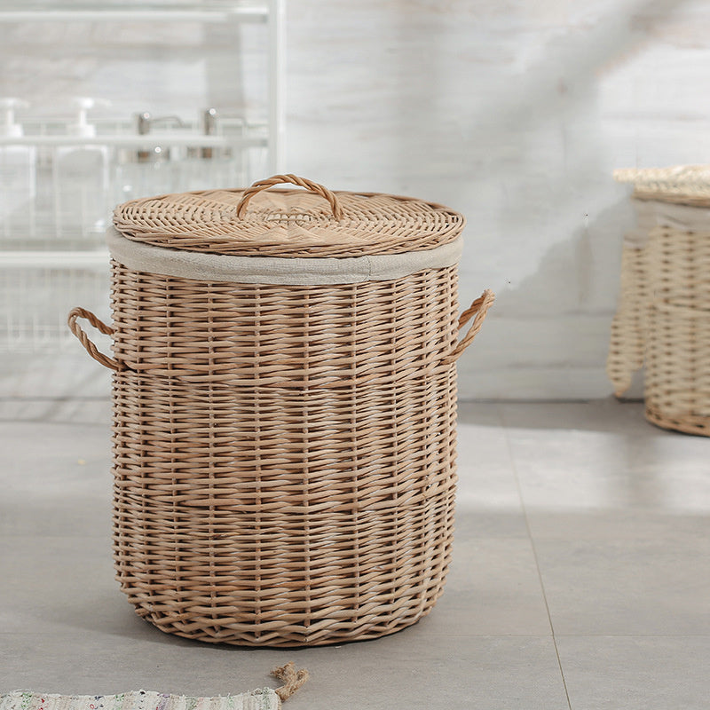 Woven Round Laundry Hamper Storage With Lid