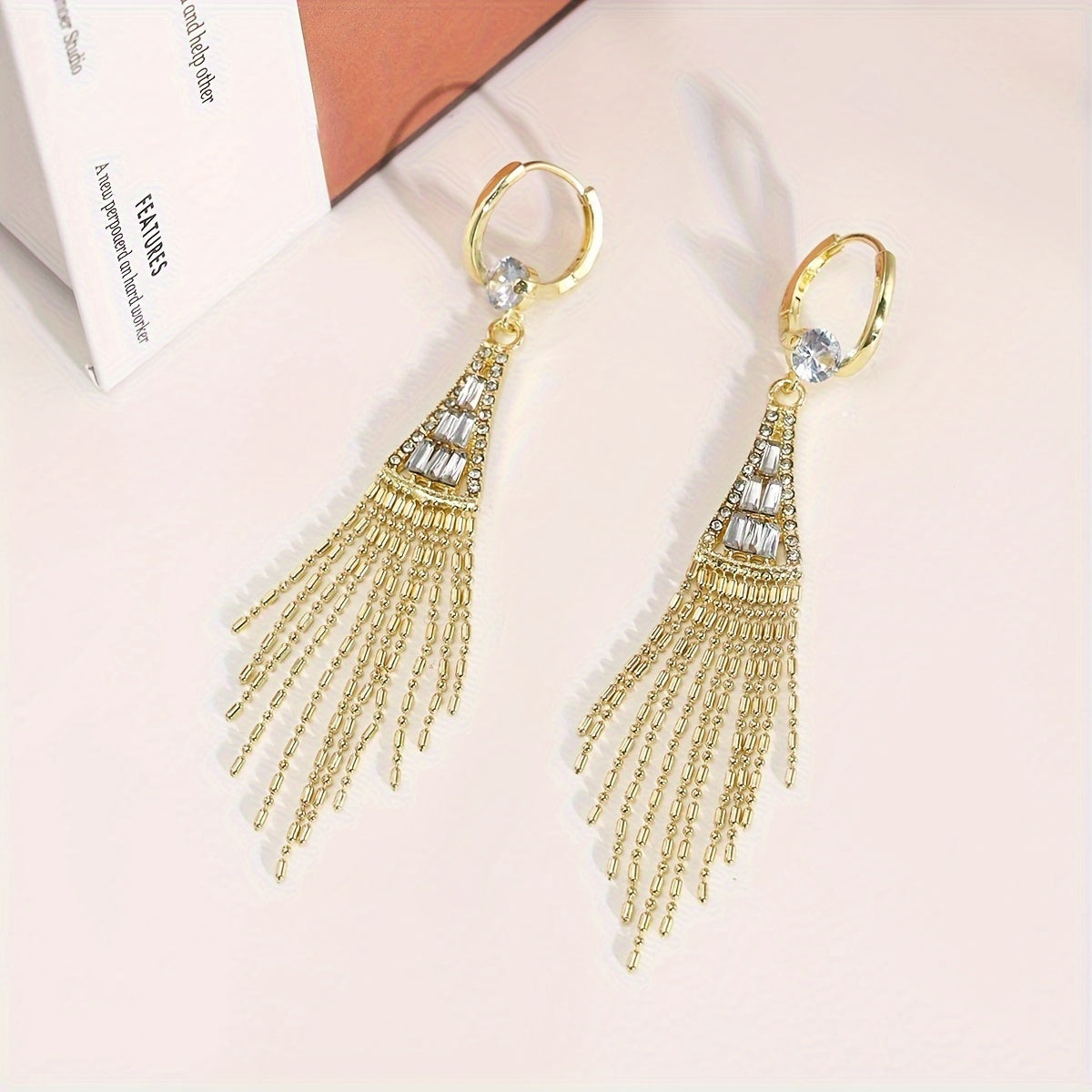 Elegant Dangle Earrings Sparkling Tassel Design Paved Shining Zirconia Match