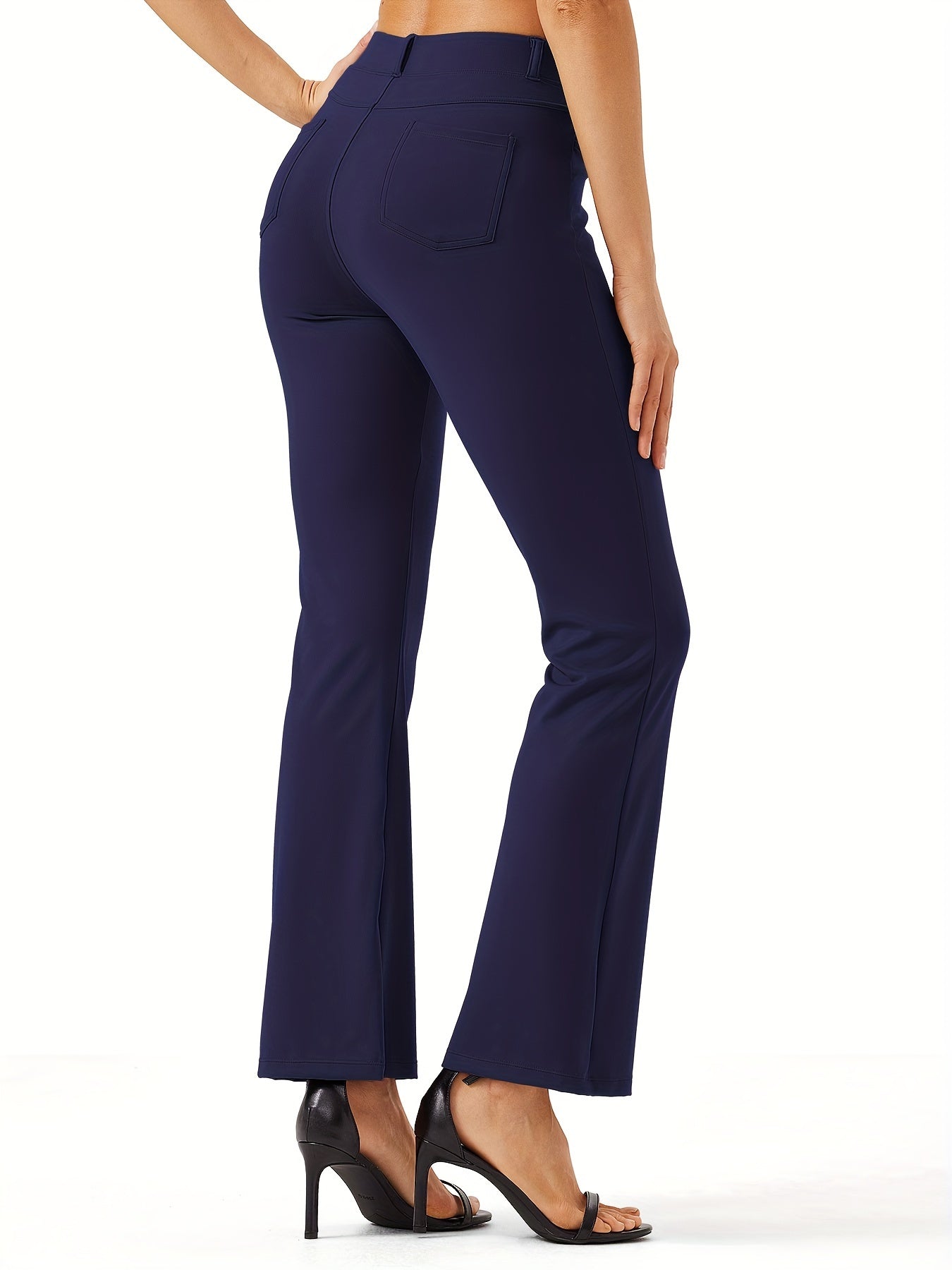 Women's Yoga Dress Work Pants Lightweight Slacks Stretch Casual Office Flare Pants Wide Leg With Belt Loops 4 Pockets