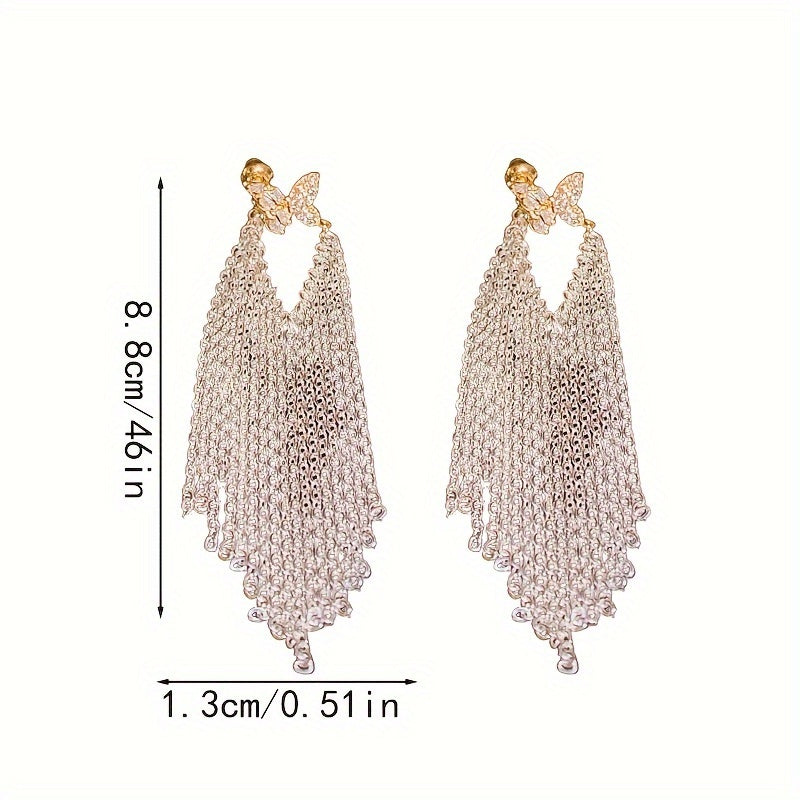 1 Pair Of Drop Earrings Plated Sparkling Butterfly + Tassel Design Paved Shining Zirconia Match