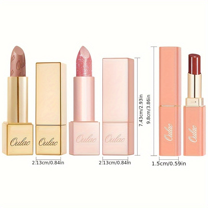 Oulac Red Lipstick 3 Pcs Set - Includes Metallic, Infinity Moisture, Moisture Shine Lipsticks, Lightweight Moisturizing Formula