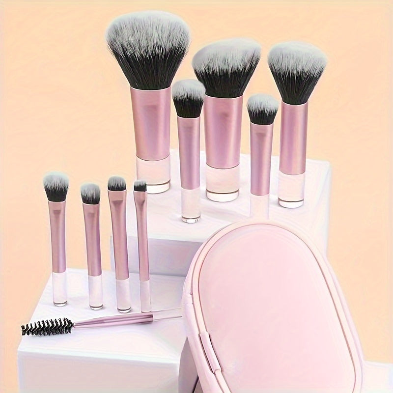 10-Piece Mini Travel Makeup Brush Set - Sleek & Minimalist Design with Portable Storage Bag, High-Quality Cosmetic Brushes for Versatile Makeup Application, Ideal Travel Essentials for Beauty Enthusiasts