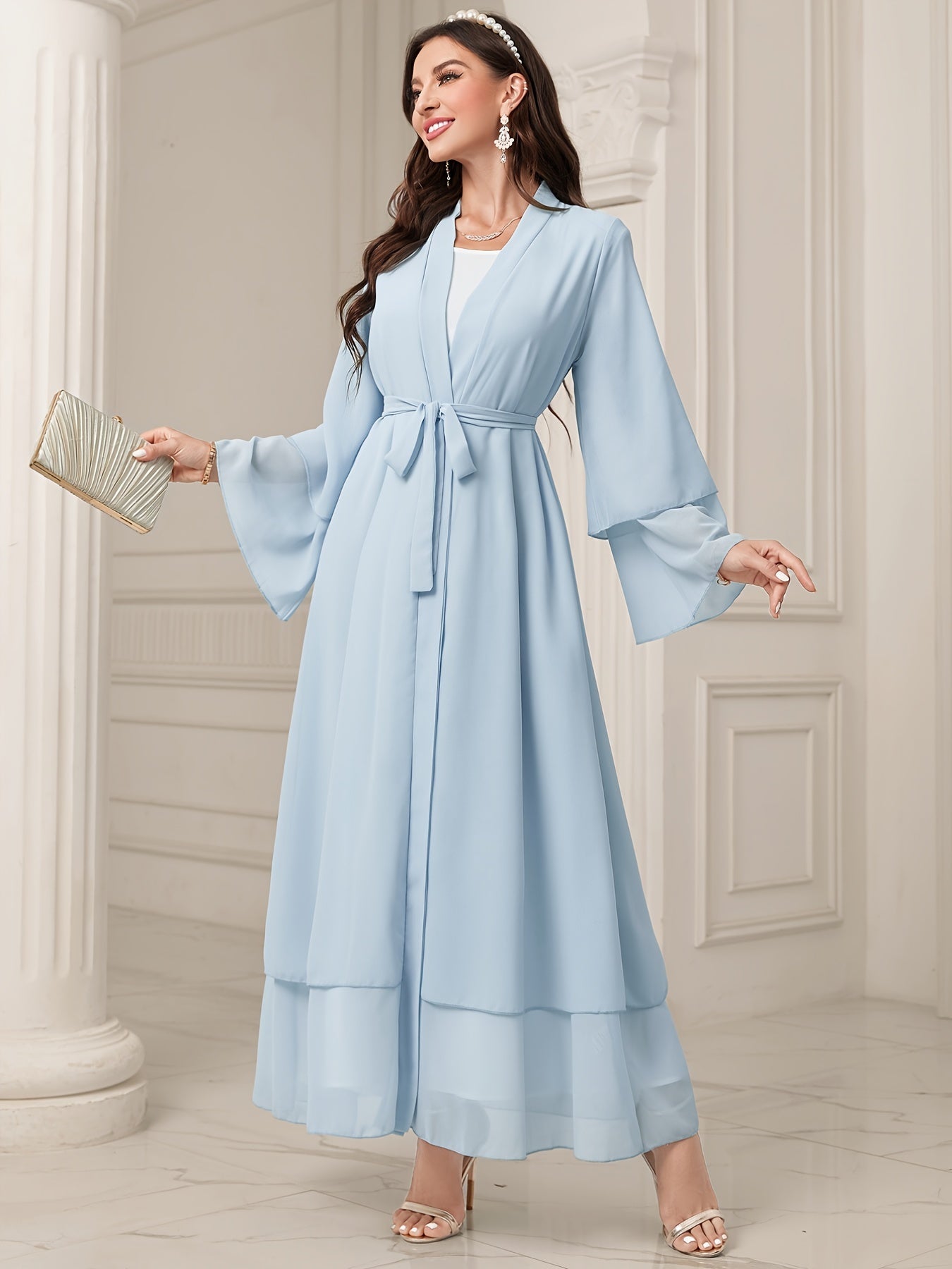 Islamic Modest Dress Without Hijab, Long Sleeve Open Front Casual Modest Muslim Dress