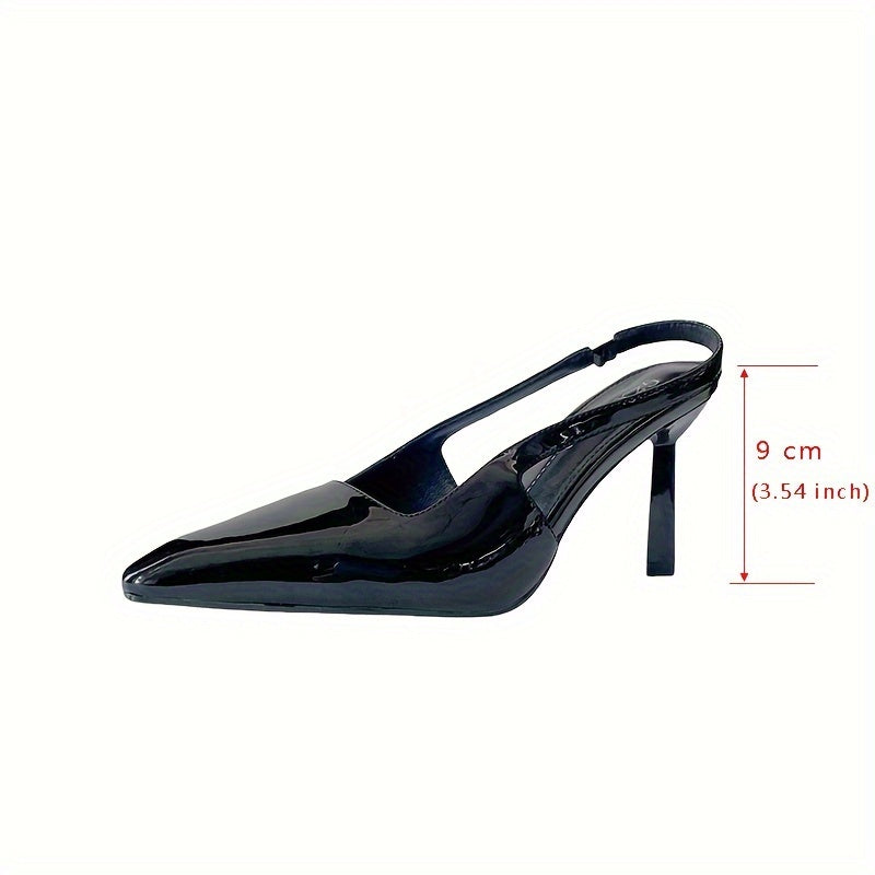 Pointed Toe Stiletto Heel Sandals - High Gloss Finish Elegant Evening Sandals, Slip-On Design with Man Made Materials and Rubber Sole,