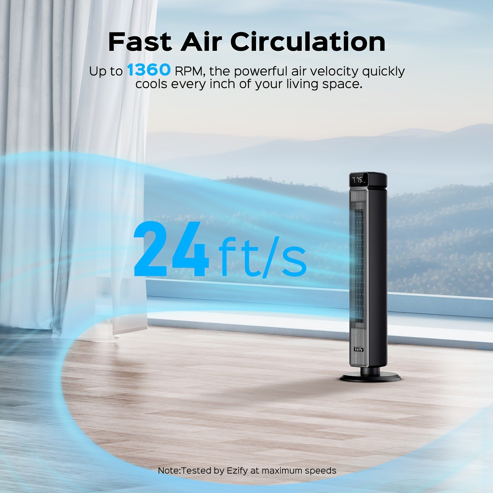 Tower Fan For Bedroom 40 Inch, 24ft/s Velocity Floor Fan, 30dB Quiet Standing Fan, 90° Oscillating Fan, 6 Speeds, 4 Modes, 12H Timer