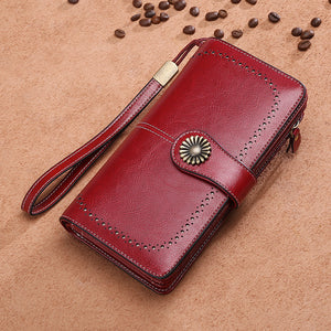 Hollow Women Clutch Leather Wallet Female Long Wallet Women Zipper Purse Strap Money Bag Purse