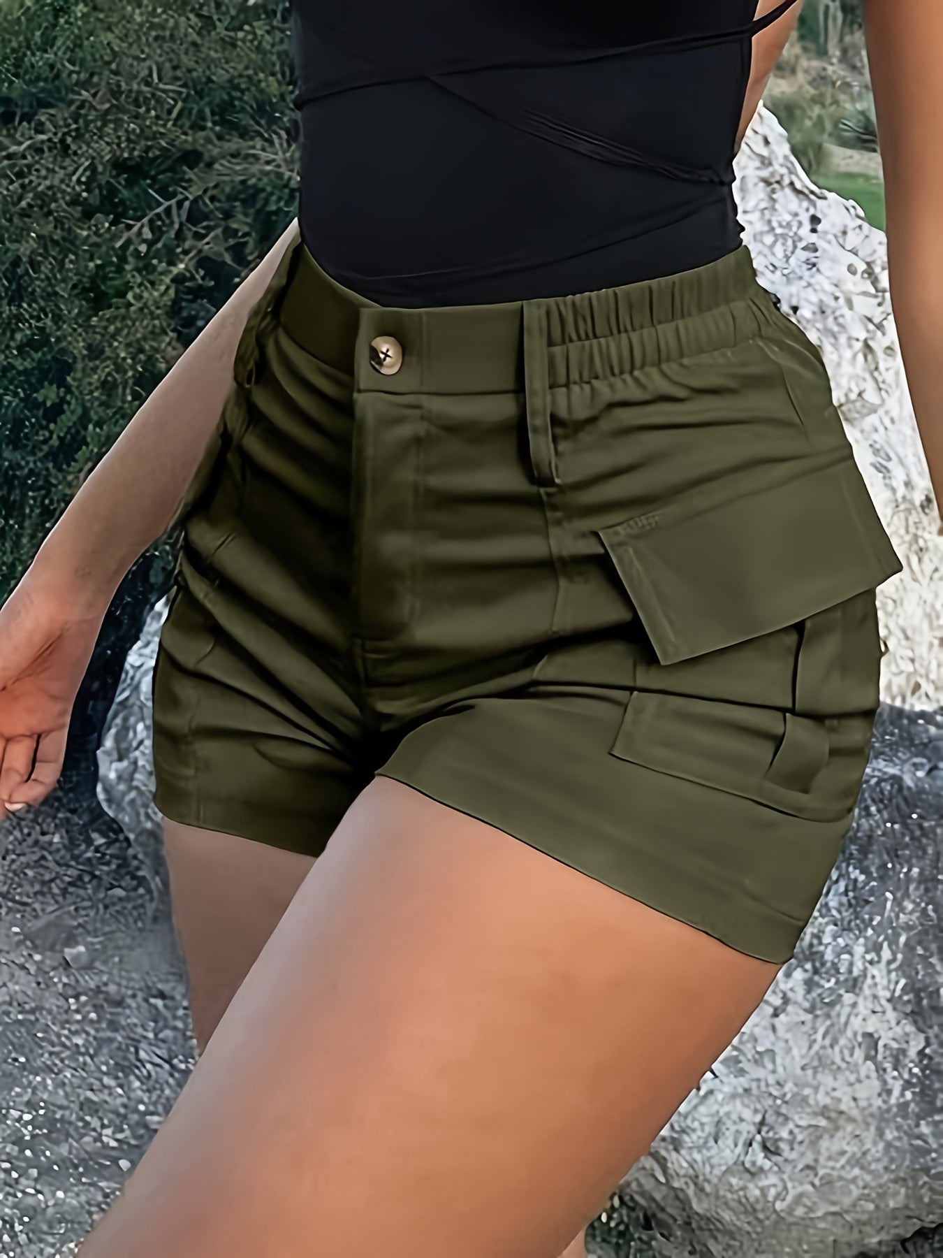 Women's Casual Street Trend High Waist With Pockets Skinny Stretch Shorts Women