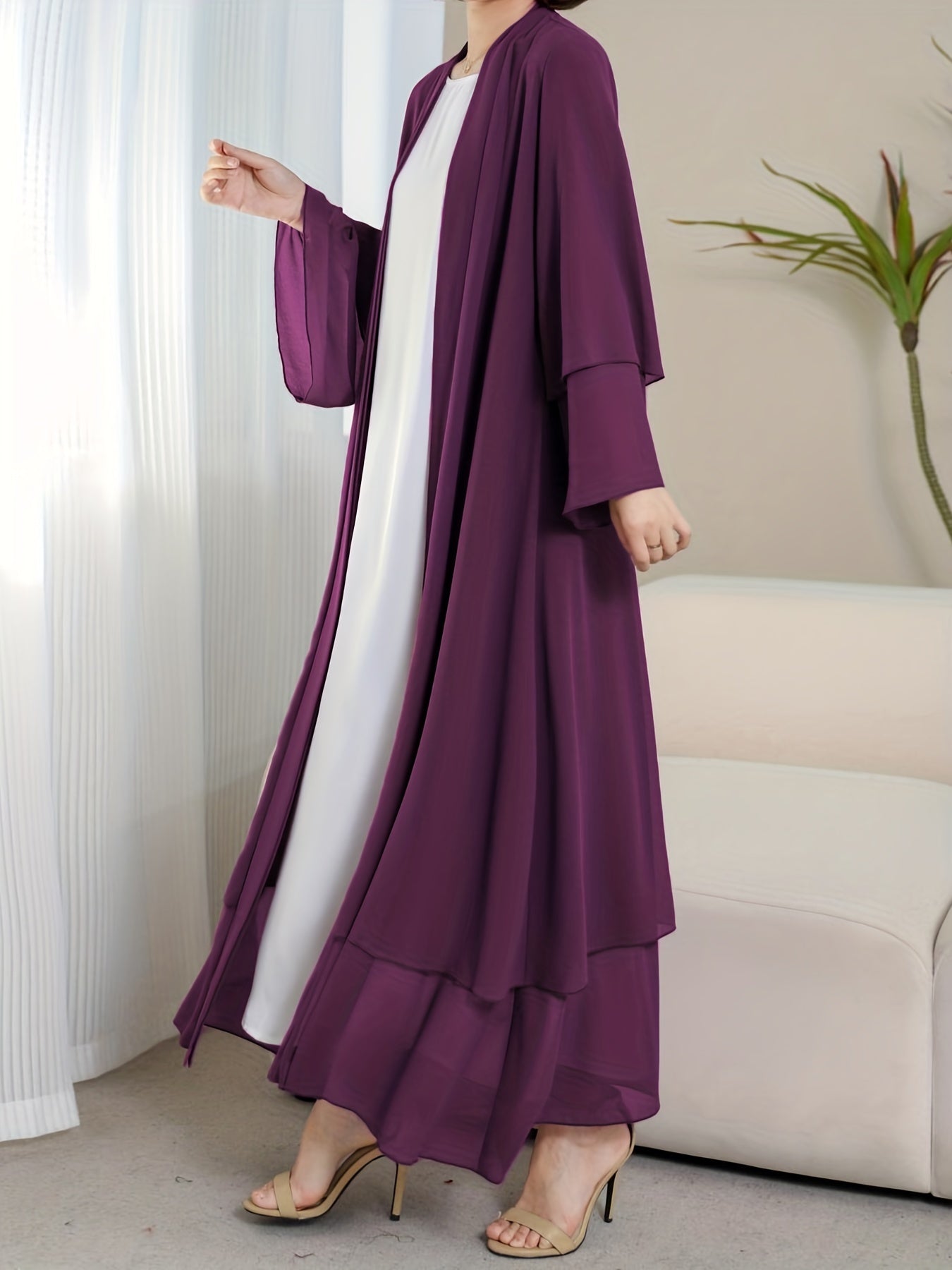 Islamic Modest Dress Without Hijab, Long Sleeve Open Front Casual Modest Muslim Dress