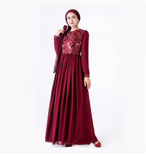 Embroidered Muslim Lace Long Sleeve Dress