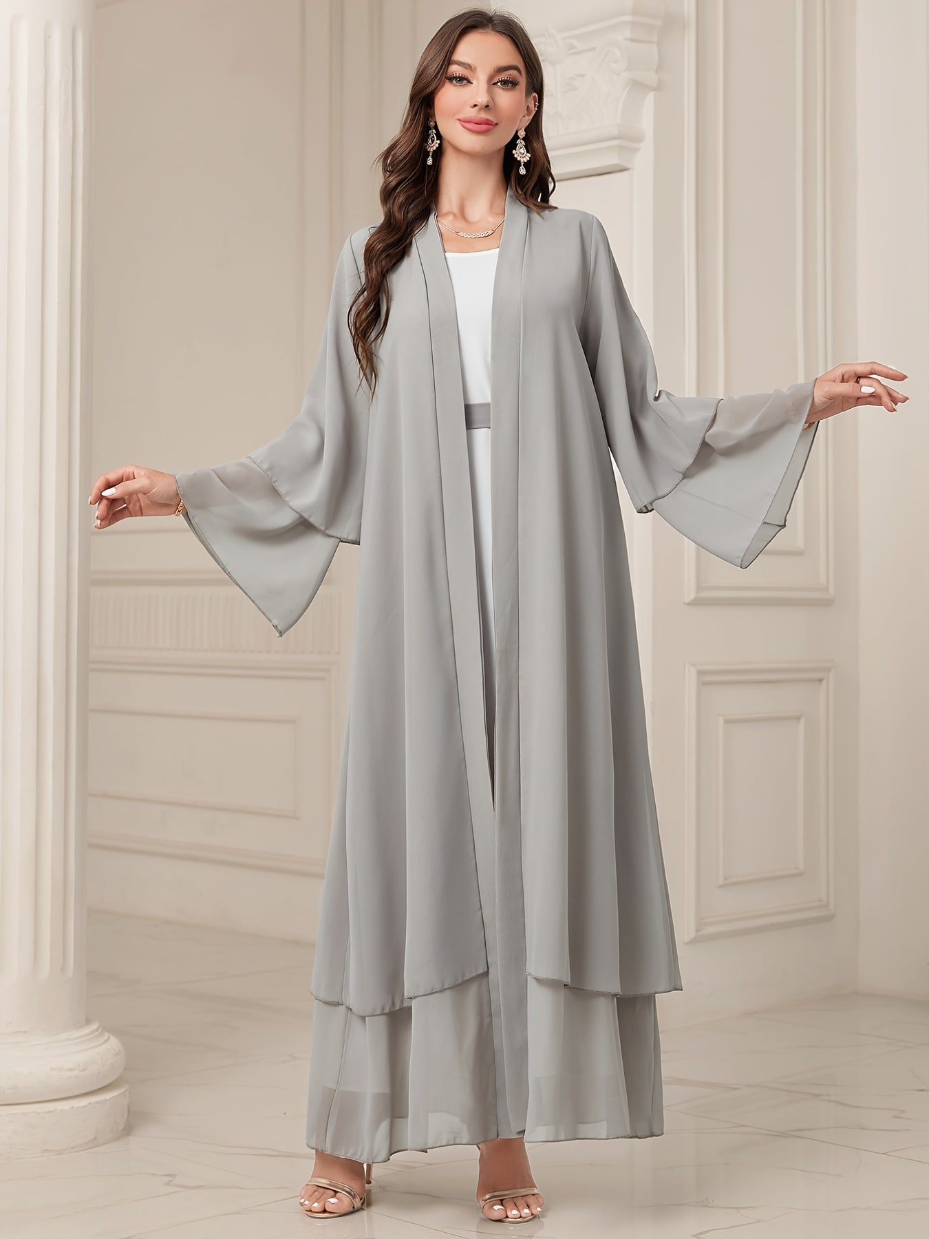 Islamic Modest Dress Without Hijab, Long Sleeve Open Front Casual Modest Muslim Dress