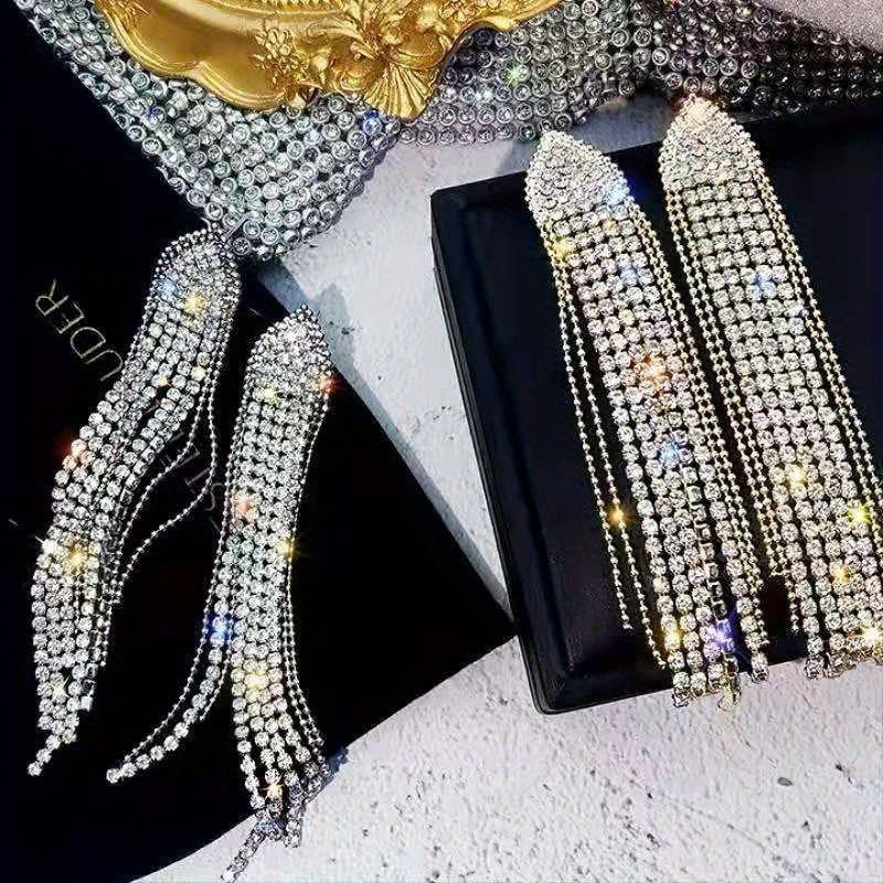 2pcs Fashion Temperament Tassel Rhinestone Earrings For Girls