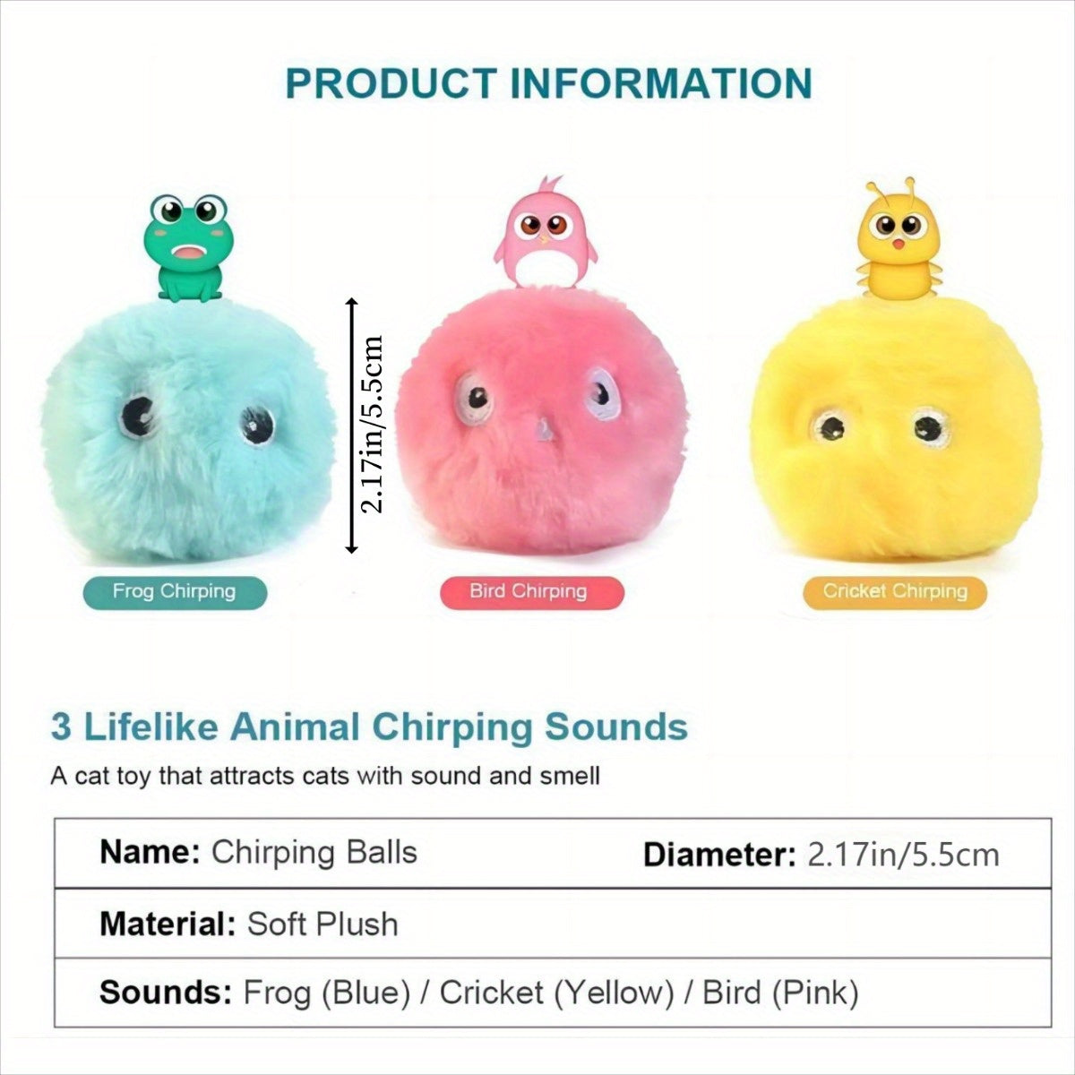 3pcs Chirping Balls Interactive Cat Plush EVA Toy Ball - Squeaky Sound Training Toy for Cats - Fun Pet Toy Ball for Playtime and Exercise, Blue, Yellow, Pink