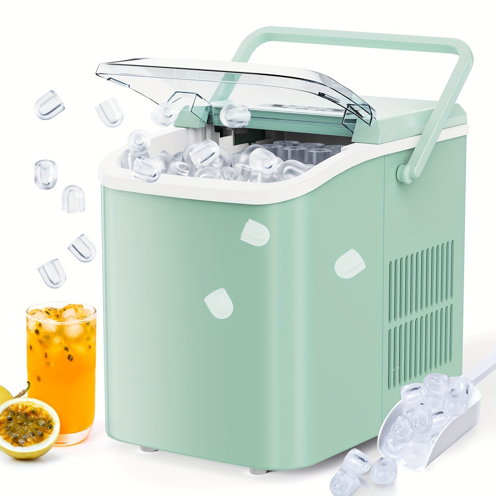 Countertop Ice Maker, Nugget Portable Ice Machine, 9 Bullet Ice Cubes In 6 Mins, 26.5lbs In 24Hrs Self-Cleaning With Handle, Basket, Scoop For Home, Kitchen/Party/Camping/RV