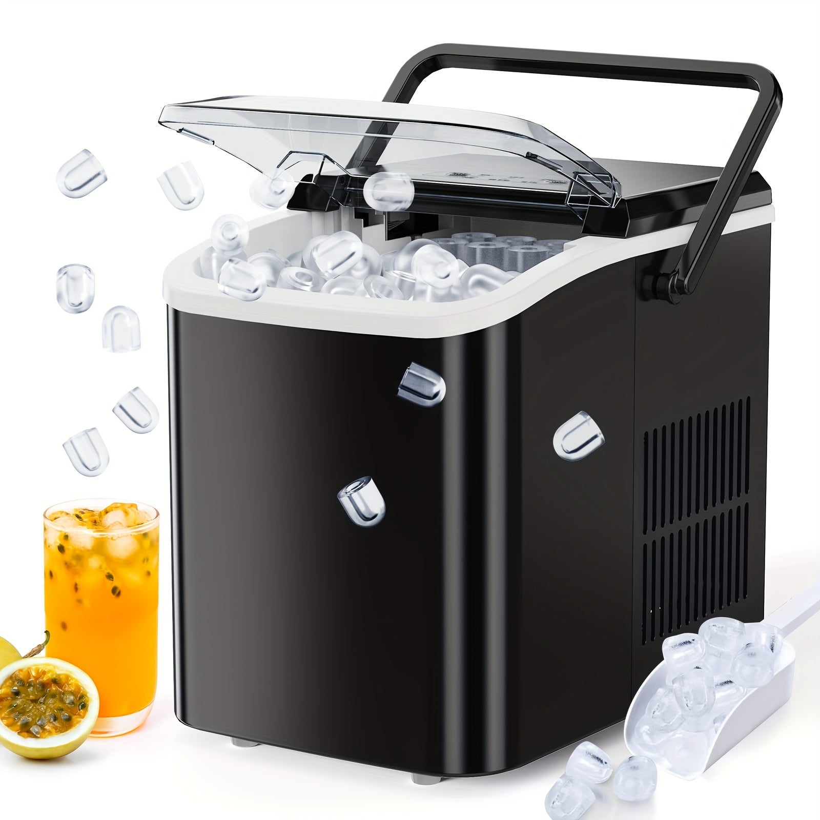 Countertop Ice Maker, Nugget Portable Ice Machine, 9 Bullet Ice Cubes In 6 Mins, 26.5lbs In 24Hrs Self-Cleaning With Handle, Basket, Scoop For Home, Kitchen/Party/Camping/RV