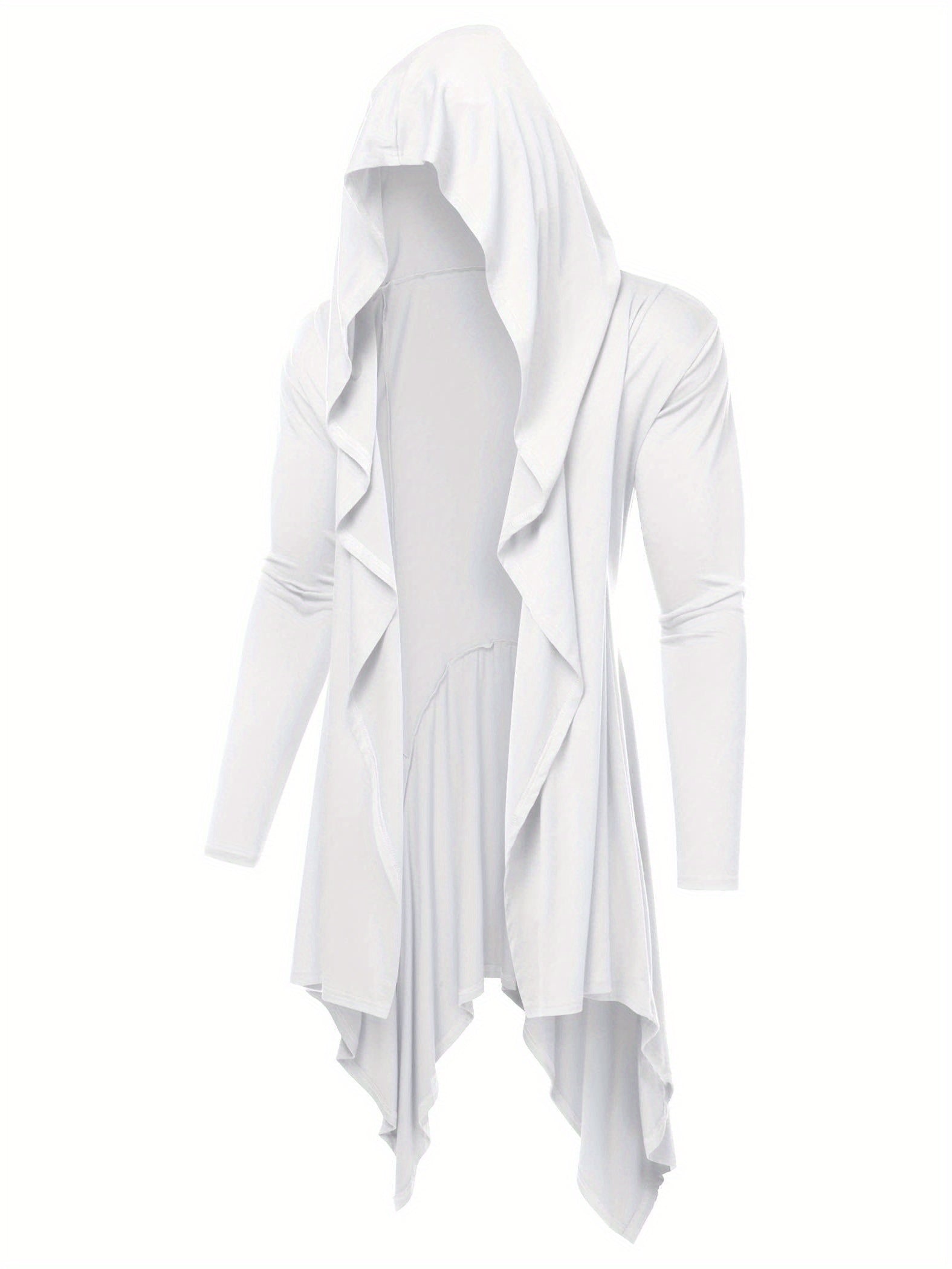 Long Hooded Cardigan Ruffle Shawl Collar Open Front Lightweight Drape Cape Overcoat with Pockets