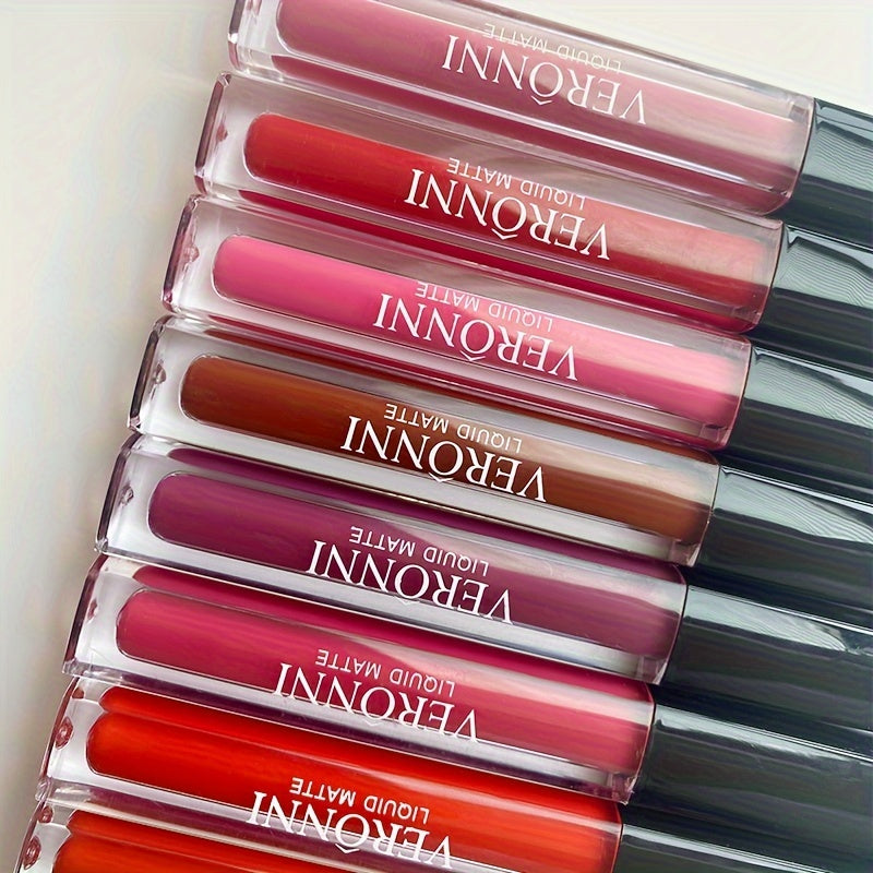 VERONNI Non-stick Cup Matte Lip Gloss Velvet Misty Lip Glaze Non-fading Creamy Lipstick Makeup Highly Pigmented