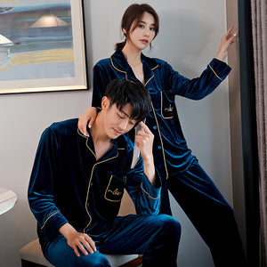 Couple Pajamas Women's Spring And Autumn Men's Long-sleeved Red Gold Velvet Home Wear