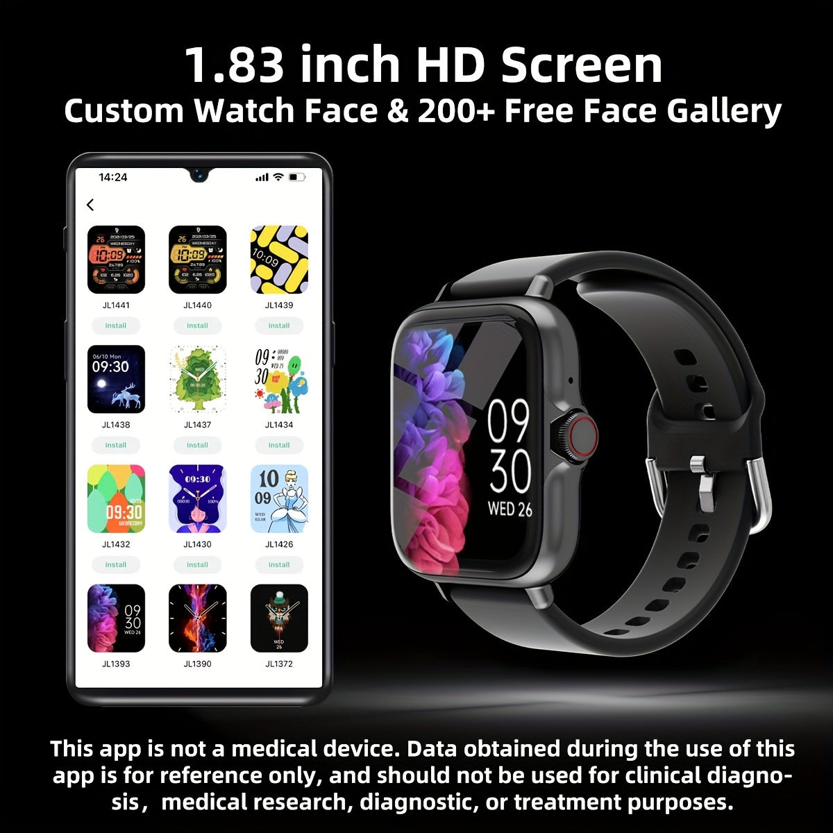 Waterproof Smart Watch, 1.83'' Full Touch Screen Display With Message, Answer Make Call Smartwatch Sleep Monitoring, Sports Pedometer