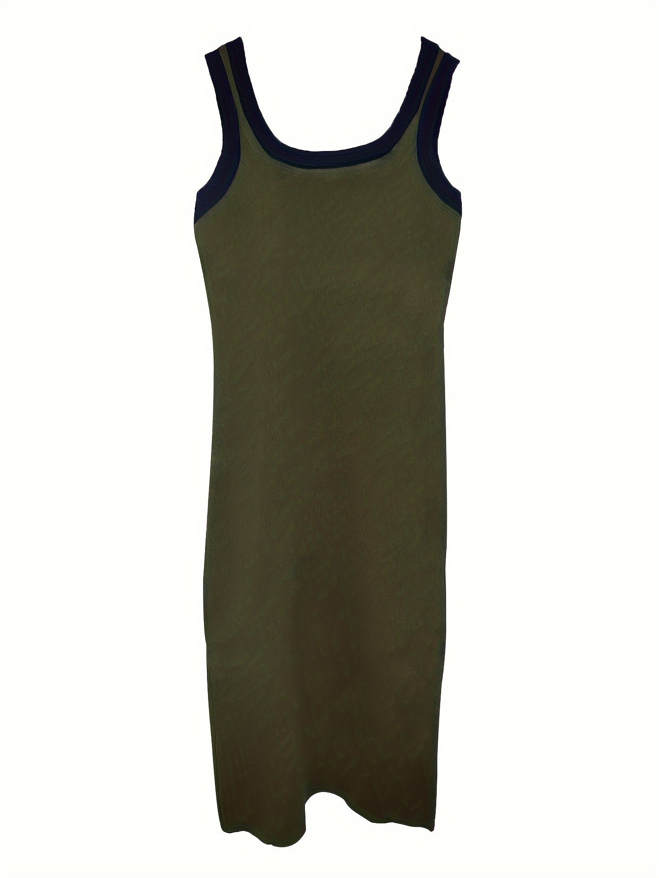 Contrast Trim Tank Bodycon Dress, Casual Round Neck Sleeveless Dress, Women's Clothing