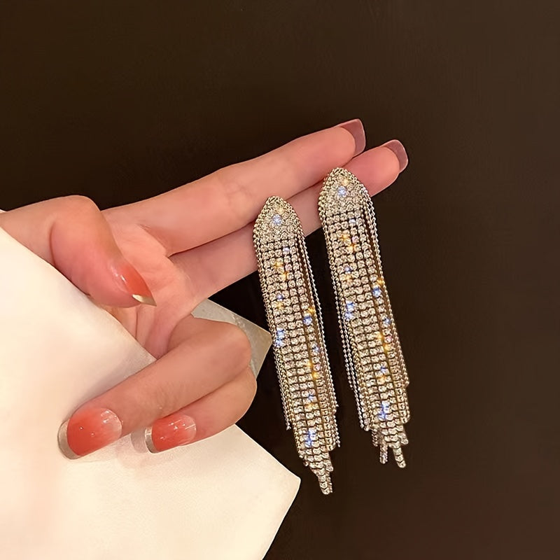 2pcs Fashion Temperament Tassel Rhinestone Earrings For Girls