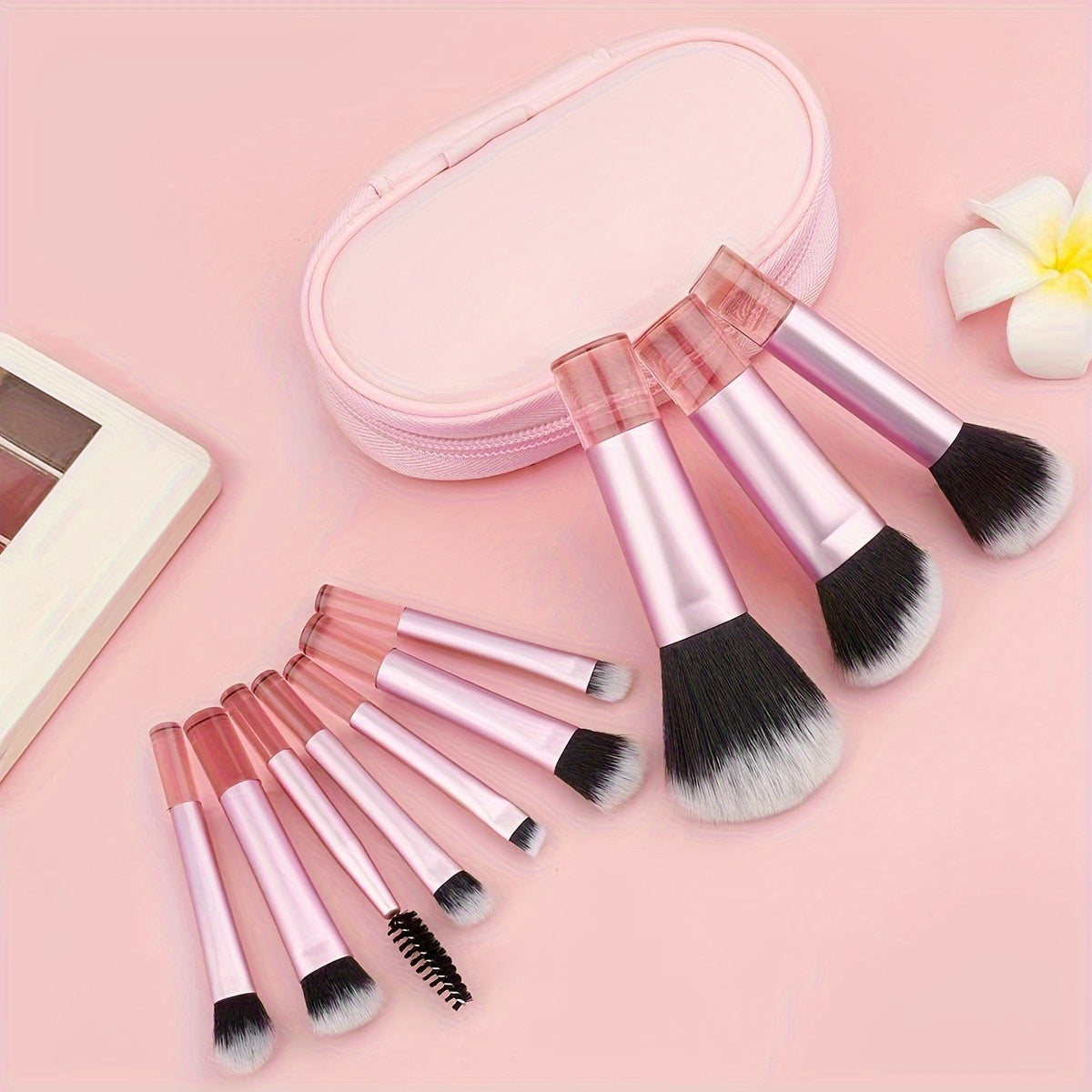 10-Piece Mini Travel Makeup Brush Set - Sleek & Minimalist Design with Portable Storage Bag, High-Quality Cosmetic Brushes for Versatile Makeup Application, Ideal Travel Essentials for Beauty Enthusiasts