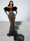 Luxury Feather Rhinestone V-neck Tube Top Sequins Dress