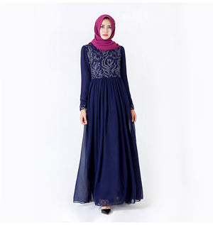 Embroidered Muslim Lace Long Sleeve Dress