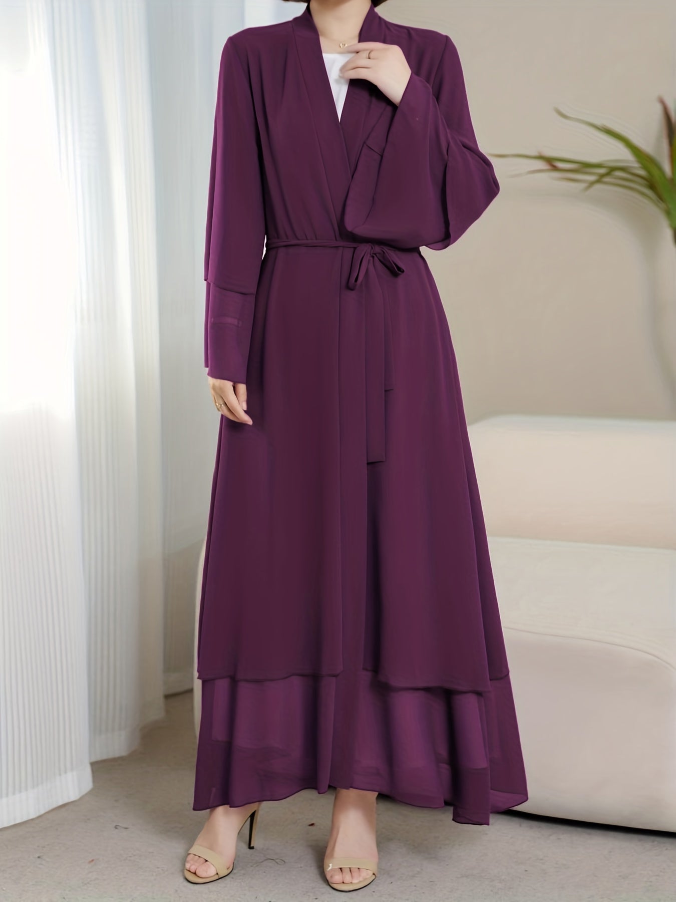 Islamic Modest Dress Without Hijab, Long Sleeve Open Front Casual Modest Muslim Dress