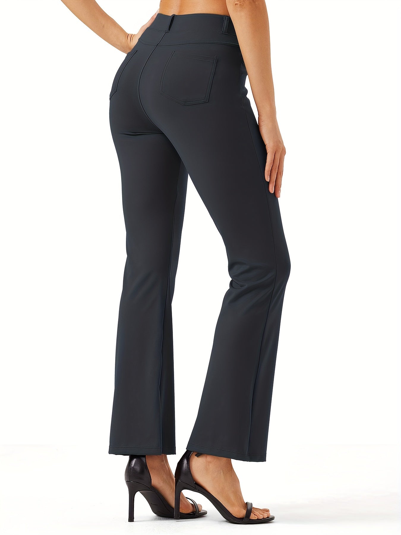 Women's Yoga Dress Work Pants Lightweight Slacks Stretch Casual Office Flare Pants Wide Leg With Belt Loops 4 Pockets