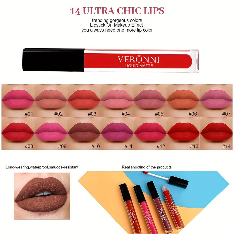 VERONNI Non-stick Cup Matte Lip Gloss Velvet Misty Lip Glaze Non-fading Creamy Lipstick Makeup Highly Pigmented