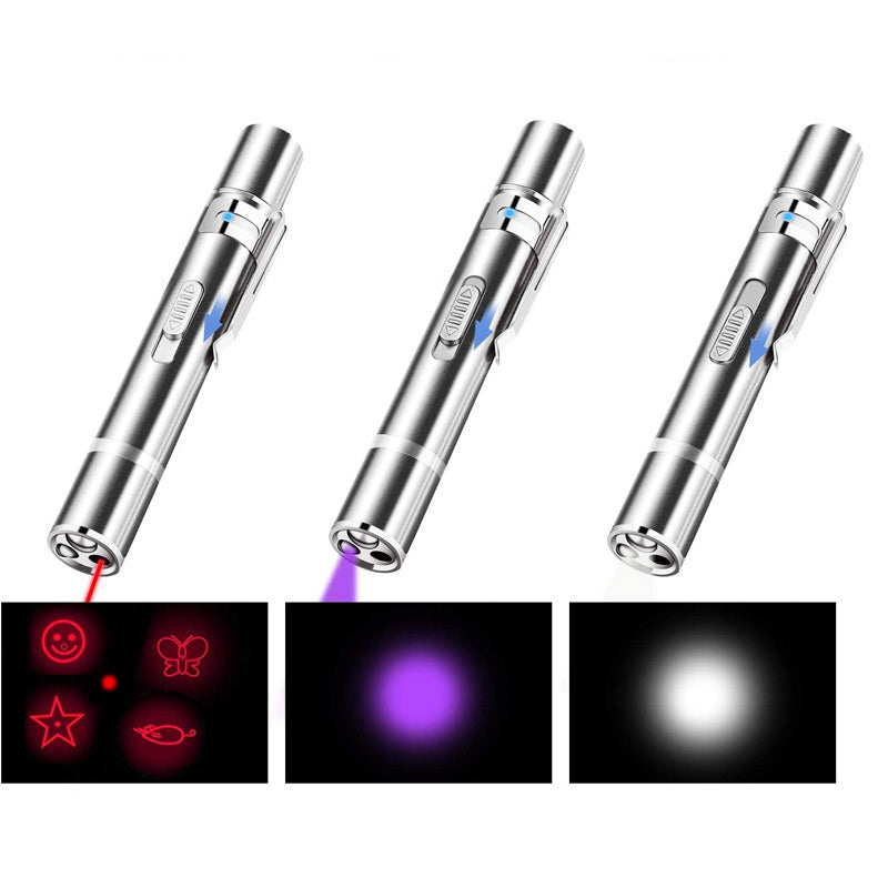 Laserpointer-Katzenspielzeug, LED-Lichtpointer mit rotem Punkt, interaktives Spielzeug für Katzen und Hunde im Haus, große Reichweite, 5 Modi, Laserprojektionslaufstall für Kätzchen, Haustier-Jäger, Tease-Stick, Trainingsübung, USB-Aufladung