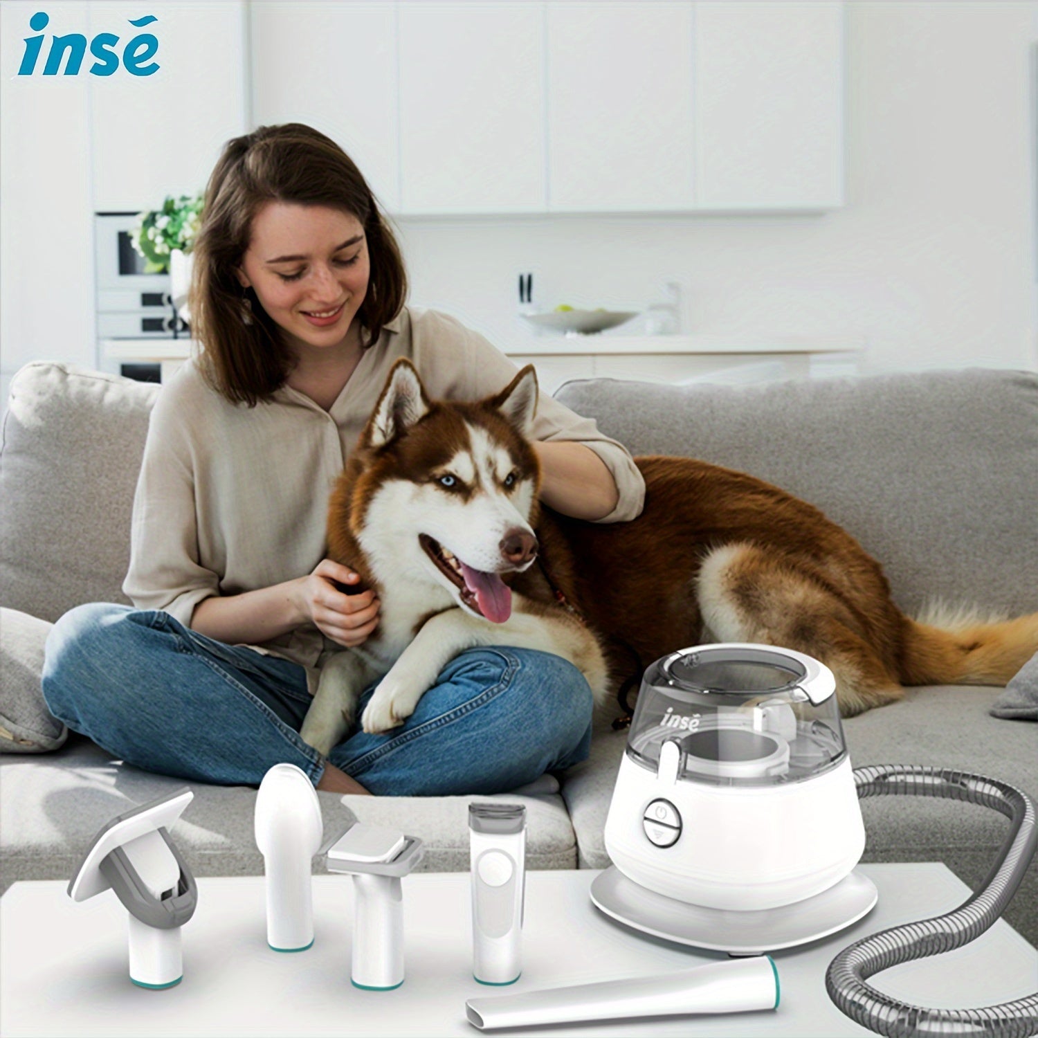 INSE P20 Pet Grooming Vacuum Cleaner, 17KPa powerful suction power, 5-in-1 multifunctional  hair vacuum cleaner