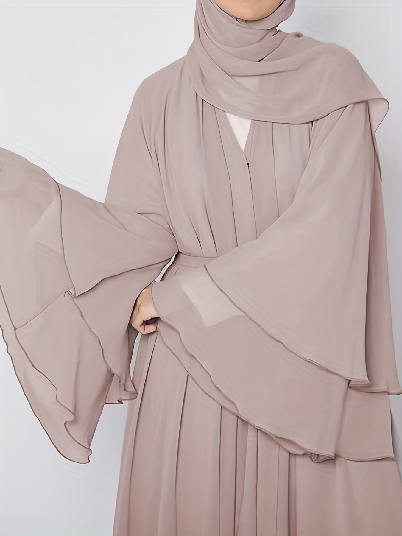 Islamic Modest Dress Without Hijab, Long Sleeve Open Front Casual Modest Muslim Dress