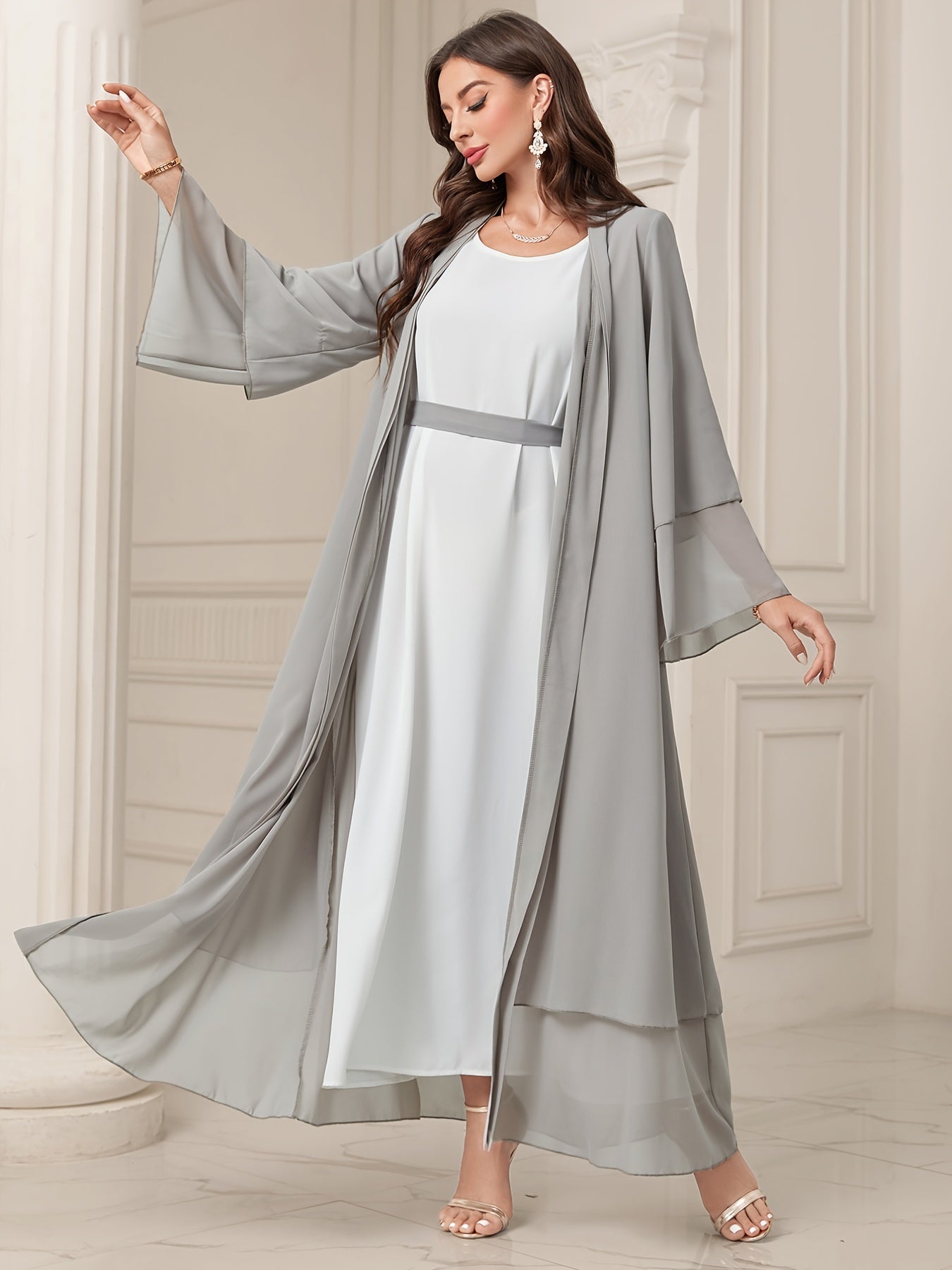 Islamic Modest Dress Without Hijab, Long Sleeve Open Front Casual Modest Muslim Dress