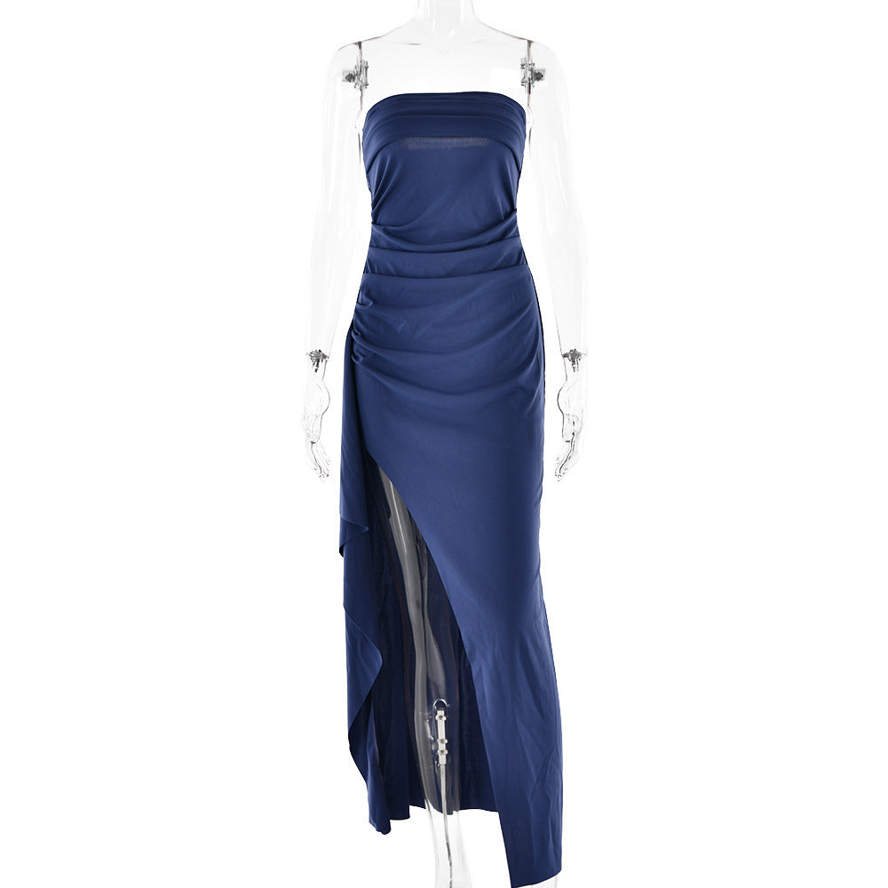 Trägerloses, geteiltes, langes Kleid, Sommermode, plissiertes Brautjungfernkleid für Damen, Party, Hochzeit, Kleidung