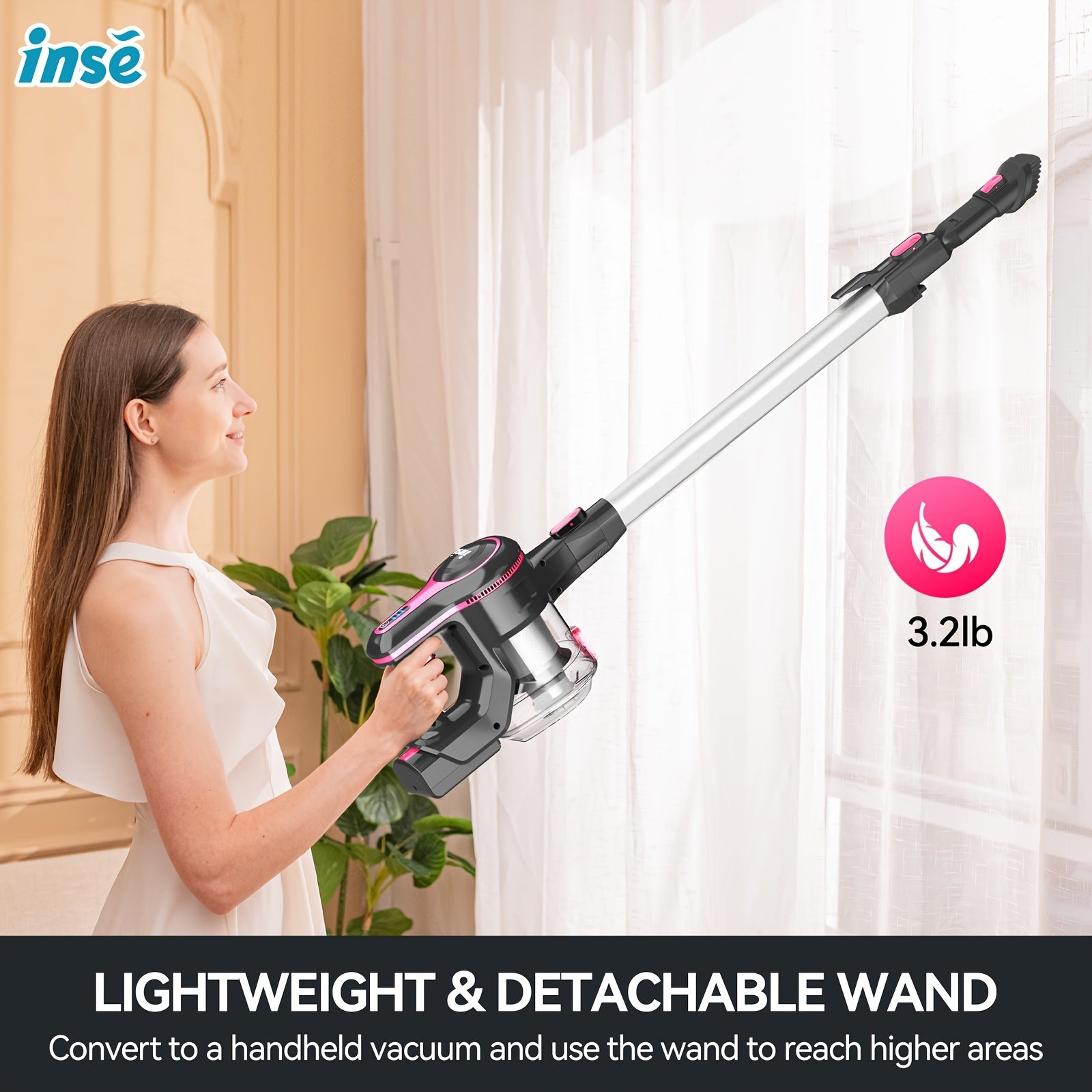 INSE N520 Cordless Vacuum Cleaner, 6 In 1 Rechargeable Powerful Lightweight Stick Vacuum With 2200 MAh Battery