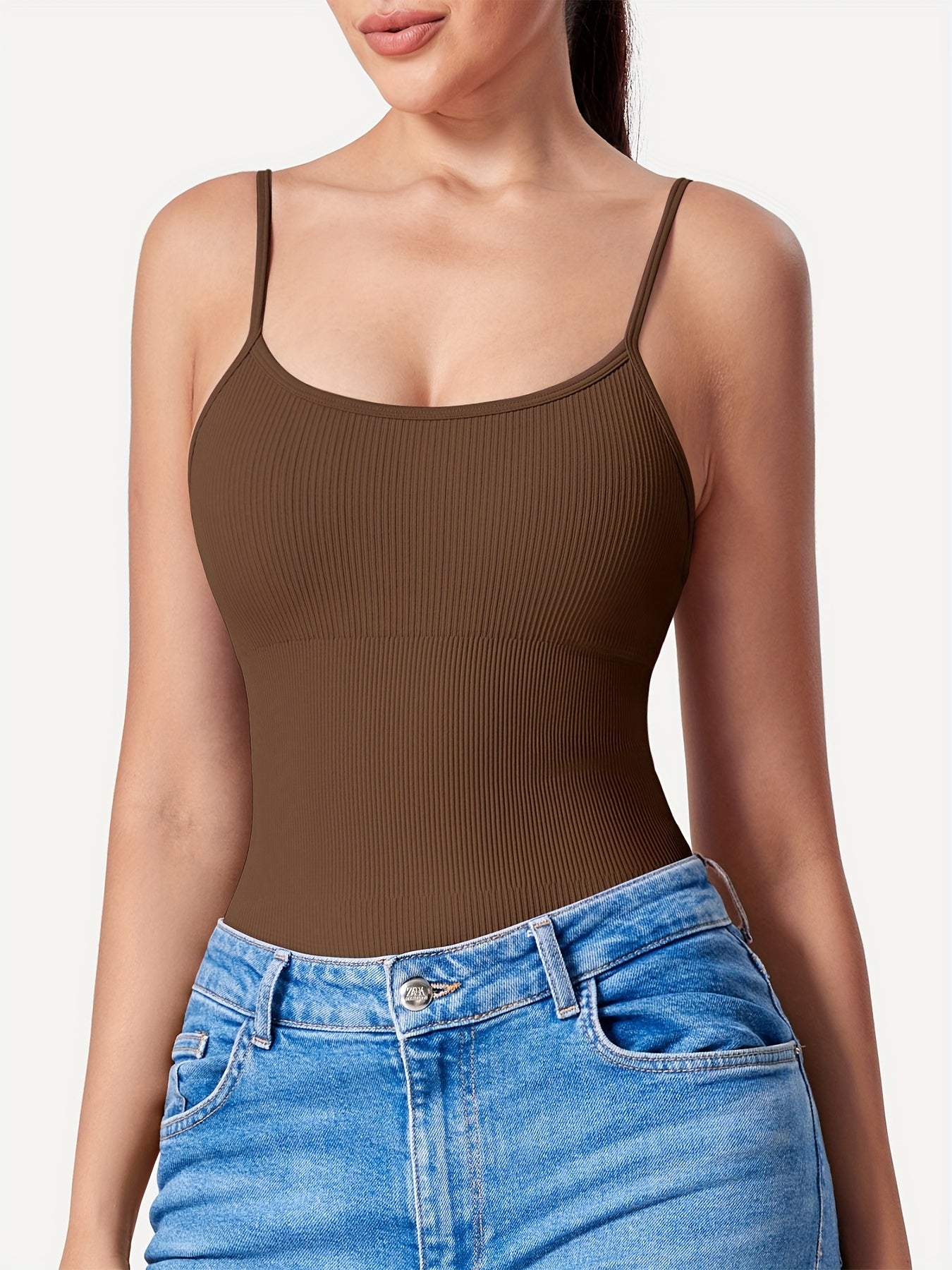 Solid Color Ribbed Cami Bodysuit, Sexy Backless Slim Bodysuit For Summer, Women's Clothing