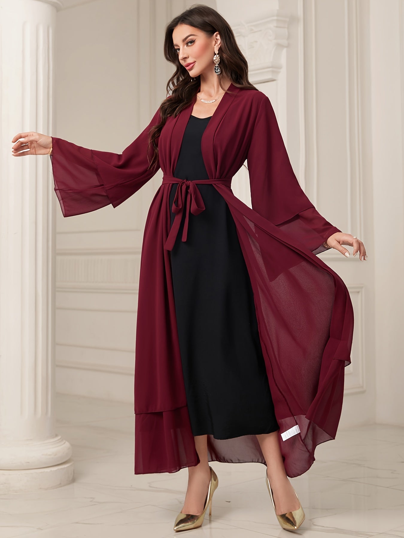 Islamic Modest Dress Without Hijab, Long Sleeve Open Front Casual Modest Muslim Dress