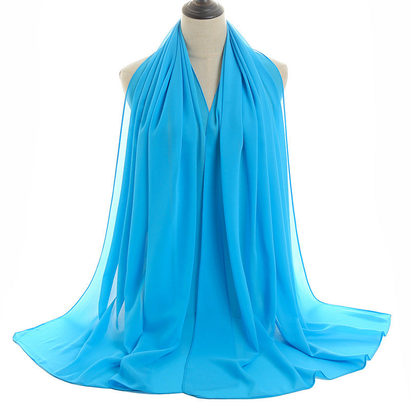 70x180cmEinfarbiger Hijab-Schal aus Chiffon mit Perlen