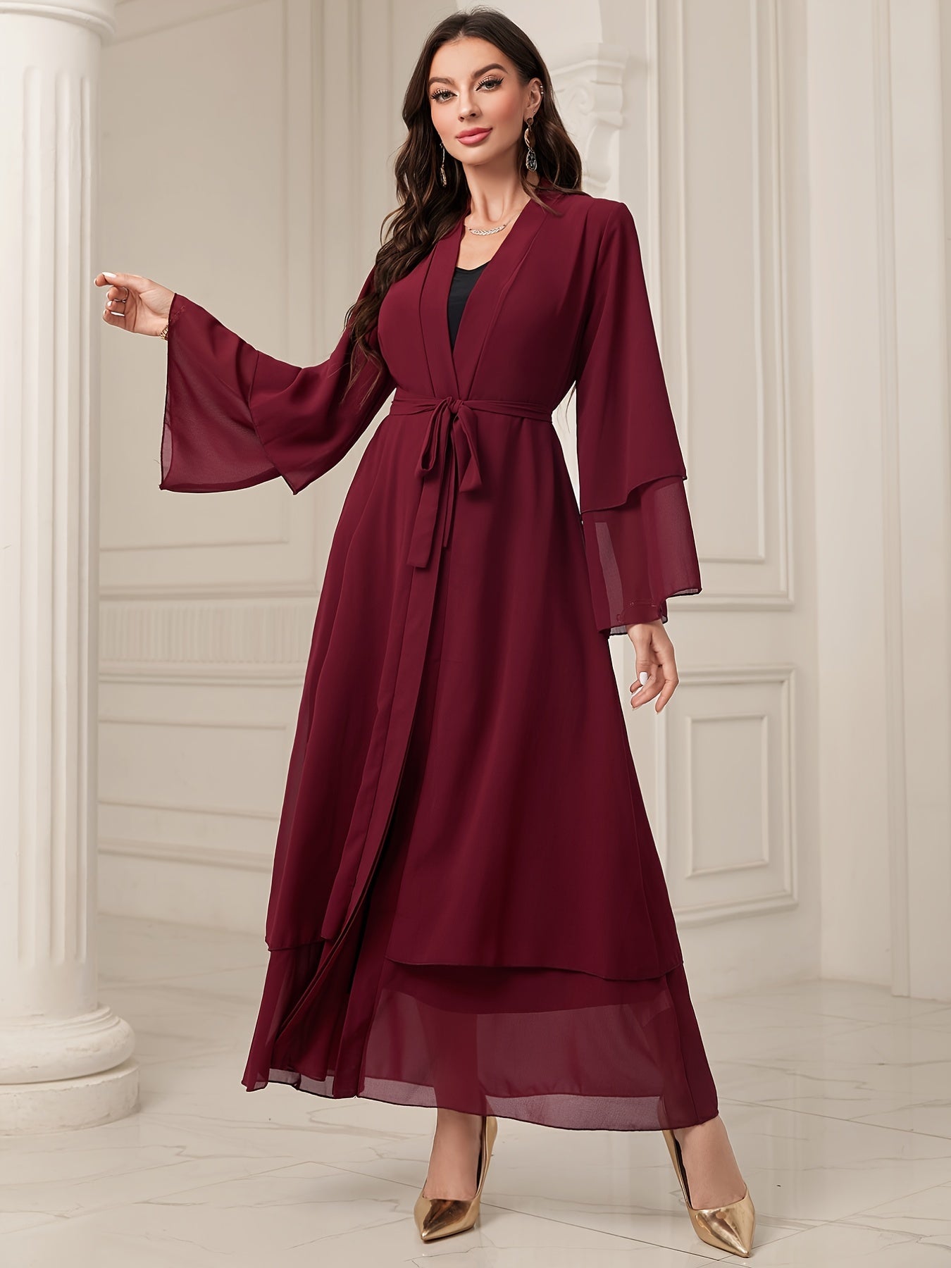 Islamic Modest Dress Without Hijab, Long Sleeve Open Front Casual Modest Muslim Dress