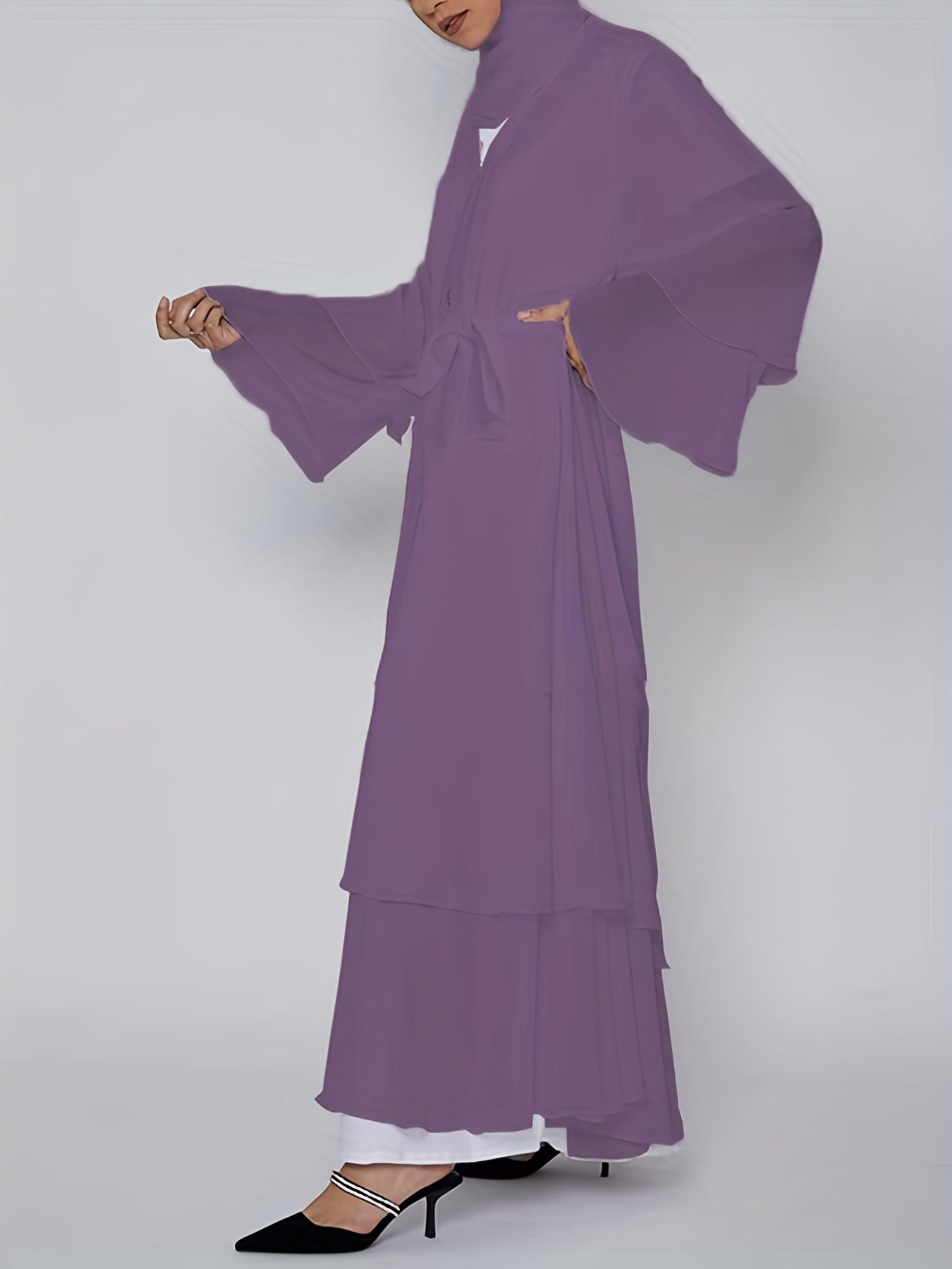 Islamic Modest Dress Without Hijab, Long Sleeve Open Front Casual Modest Muslim Dress