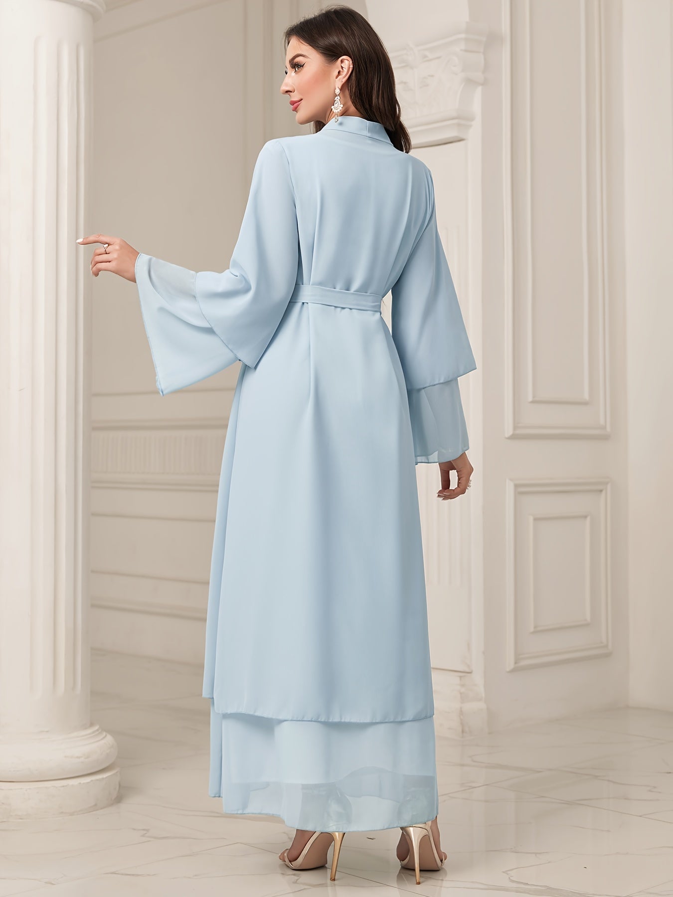 Islamic Modest Dress Without Hijab, Long Sleeve Open Front Casual Modest Muslim Dress