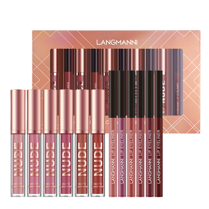 Lipliner und Lippenstift-Make-up, 12-teiliges Set, 6 matte Lippenstifte, 6 Lipliner-Stifte, wasserfest, langanhaltend, matter Lippenstift, Schönheitskosmetik, Make-up, Geschenk für Mädchen, Lippenstift-Set