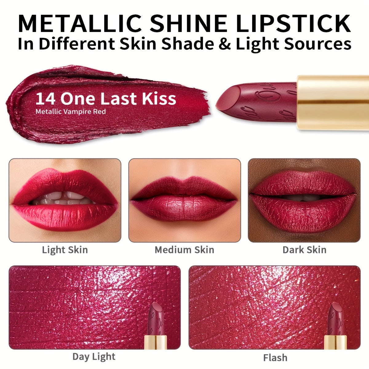 Oulac Red Lipstick 3 Pcs Set - Includes Metallic, Infinity Moisture, Moisture Shine Lipsticks, Lightweight Moisturizing Formula