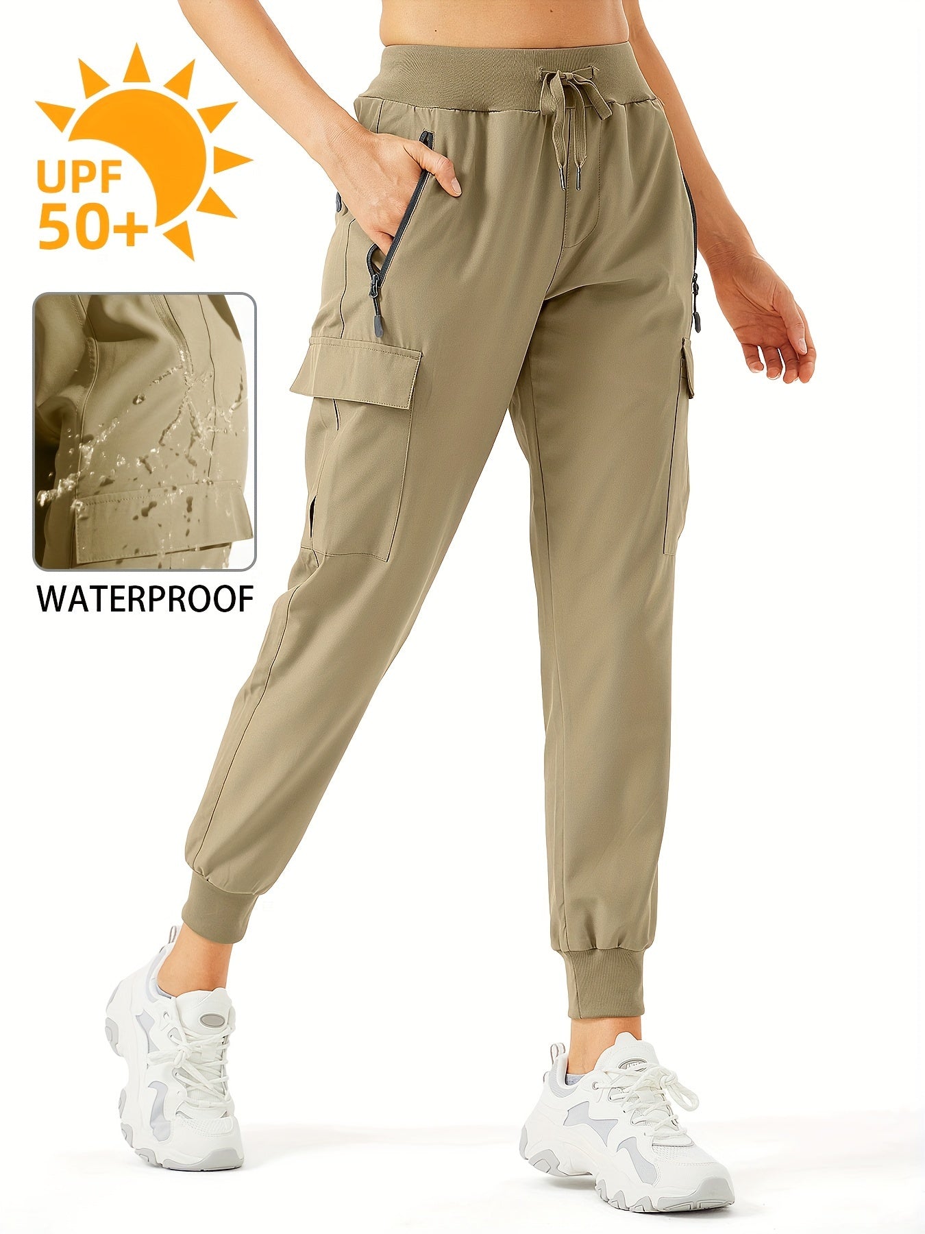 Women's Cargo Joggers Hiking Pants Lightweight Camping Quick Dry Water Resistant UPF 50+ Zippered Pockets