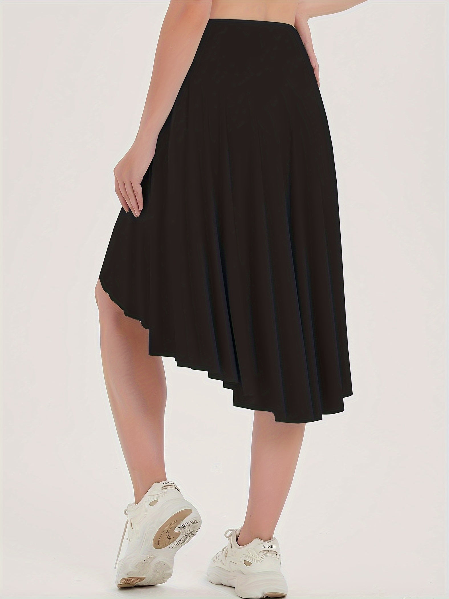 Solid Color High Waist Skirt, Elegant Dipped Hem Flowy Skirt For Spring & Summer, Women's Clothing