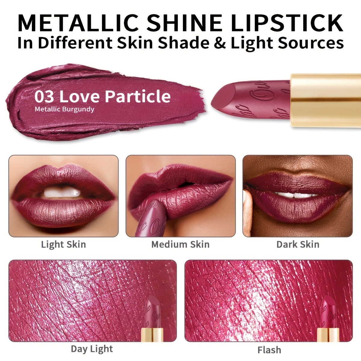 Oulac Metallic Lipstick 3PCS High Impact Lipcolor with Moisturizing Formula, Full-Coverage Lip Color 4.3g X 3PCS